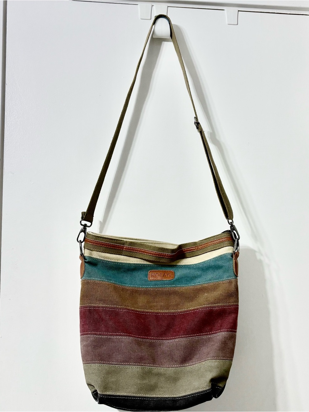 Multicolor Canvas Stripe Crossbody Bag - Green, Brown, Wine Red